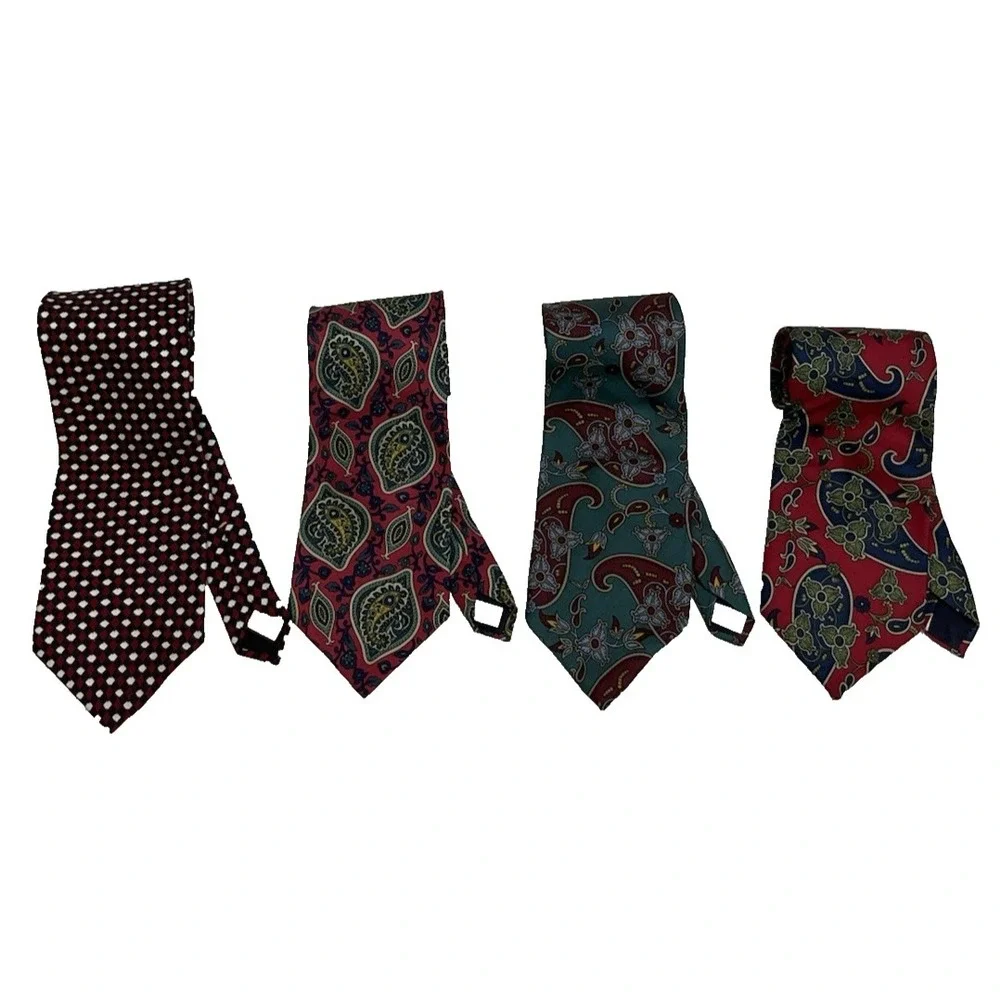 Saddlebred Silk Ties Vintage Paisley Polka Dot Mens Necktie Bundle 4pc USA Made